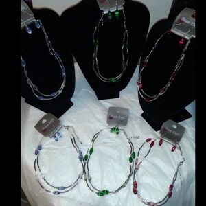 3sets Multi-Color Beaded & Multi Layer silver tubing Necklace earrings sets new